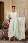 MODERN MUL COTTON LAKHNOWI WORK GOWN BOTTOM WITH DUPATTA MINT