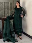 MODERN ORGANZA EMBROIDERY SEQUENCE WORK WITH FANCY CUT WORK TOP BOTTOM WITH DUPATTA GREEN