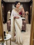 MODERN RANGOLI SILK SEQUENCE AND EMBRODERY WORK WITH CUT WORK BORDER SAREE WITH UNSTITCHED BLOUSE OFF WHITE
