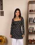 MODERN RAYON PRINT WORK TOP BLACK
