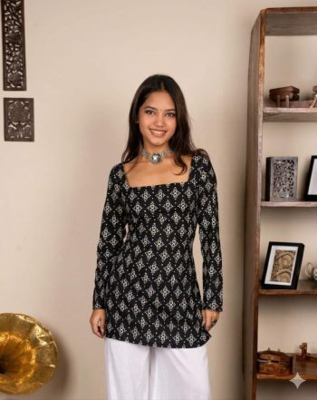 MODERN RAYON PRINT WORK TOP BLACK