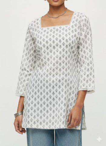 MODERN RAYON PRINT WORK TOP WHITE