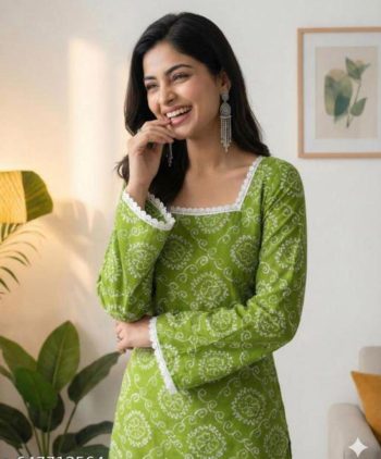 MODERN RAYON PRINT WORK TOP PARROT GREEN