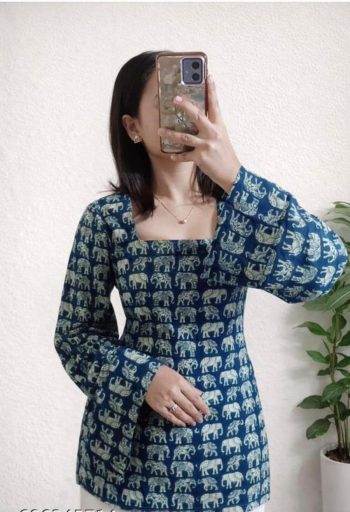 MODERN RAYON PRINT WORK TOP TEAL