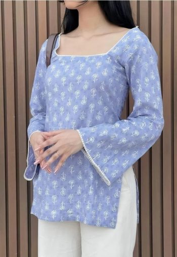MODERN RAYON PRINT WORK TOP LAVENDER