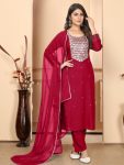 MODERN RAYON SEQUENCE EMBROIDERY WORK TOP BOTTOM WITH DUPATTA RED