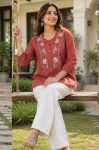 MODERN RAYON SLUB EMBROIDERY WORK COORD SET DUSTY ROSE
