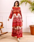 MODERN RAYON SLUB PRINTED WORK CO-ORD SET RED