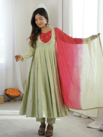 MODERN ROMAN SILK EMBROIDERY SEQUENCE WITH REAL MIRROR WORK GOWN BOTTOM WITH DUPATTA PISTA