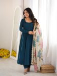 MODERN ROMAN SILK PEARL LACE WORK GOWN BOTTOM WITH DUPATTA TEAL
