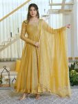 MODERN SALSA SILK FOIL WORK GOWN BOTTOM WITH DUPATTA CREAM