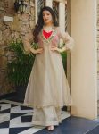 MODERN SALSA SILK ORIGINAL  MIRROR WORK TOP INNER TUBE WITH PALAZZO SET CREAM AND RED