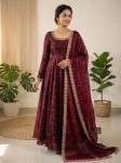 MODERN SPACE SILK SEQUENCE EMBROIDERY WORK GOWN WITH DUPATTA WINE