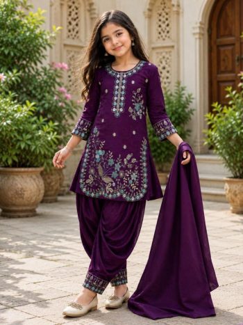MODERN VICHITRA EMBROIDERY WITH BHUNGALI WITH VAL WORK TOP PATIYALA WITH DUPATTA PURPLE