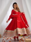 MODERN VICHITRA SILK EMBROIDERY DORI,JARI AND SEQUENCE LACE WORK GOWN BOTTOM WITH DUPATTA RED