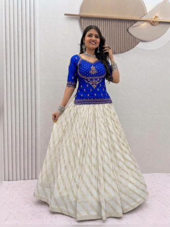 MODERN VICHITRA SILK EMBROIDERY SEQUENCE WORK LEHENGA CHOLI SET BLUE