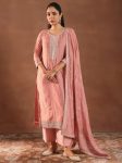 MODERN VICHITRA SILK EMBROIDERY WORK TOP BOTTOM WITH DUPATTA PEACH