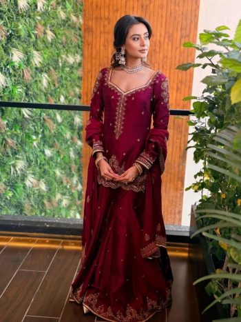 MODERN VICHITRA SILK SEQUENCE AND ZARI AND EMBROIDERY WORK TOP PALAZZO WITH DUPATTA RANI