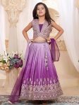 MOST PICKED CHINON SILK DIGITAL PRINT & SEQUENCE EMBROIDERY WORK KID'S LEHENGA CHOLI WITH DUPATTA PURPLE