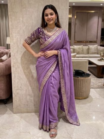 MOST PICKED RANGOLI SILK SEQUENCE  CODING EMBROIDERY WORK  SAREE WITH STITCHED BLOUSE LAVENDER