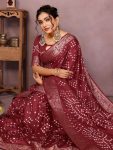 NEW ARRIVAL BANDHEJ SILK BANDHANI PRINT WORK FESTIVE WEAR  SAREE WITH UNSTITCHED BLOUSE MAROON