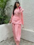 NEW ARRIVAL CHANDERI COTTON MULTI NEEDLE ,SEQUENCE, EMBROIDERY, ZARI WORK TOP PATIYALA WITH DUPATTA BABY PINK