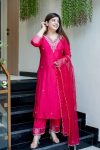 NEW ARRIVAL CHANDERI EMBROIDERY WORK TOP BOTTOM WITH DUPATTA PINK