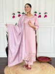NEW ARRIVAL CHANDERI EMBROIDERY WORK TOP BOTTOM WITH DUPATTA BABY PINK