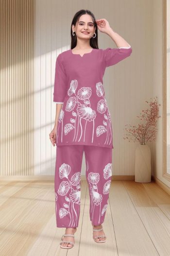 NEW ARRIVAL COTTON EMBROIDERY WORK CO-ORD SET PINK