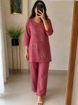 NEW ARRIVAL COTTON EMBROIDERY WORK CO-ORD SET PINK