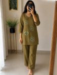 NEW ARRIVAL COTTON EMBROIDERY WORK CO-ORD SET GREEN