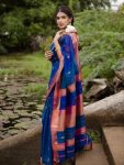 NEW ARRIVAL COTTON SILK WEAVING WORK SAREE WITH UNSTITCHED BLOUSE BLUE
