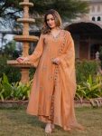 NEW ARRIVAL CRUNCHY SILK EMBROIDERY WORK TOP BOTTOM WITH DUPATTA ORANGE