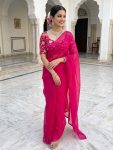 NEW ARRIVAL FENDY SATIN SILK PLAIN SAREE WITH  DOUBLE SEQUENCE AND EMBROIDERY JARI WORK UNSTITCHED BLOUSE PINK