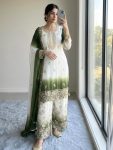 NEW ARRIVAL GEORGETTE EMBROIDERY WITH JHARKAN DIAMOND WORK TOP PALAZZO WITH DUPATTA WHITE AND GREEN