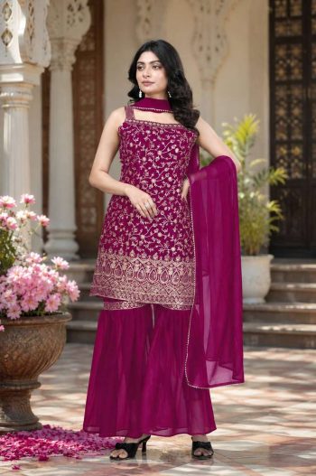 NEW ARRIVAL GEORGETTE EMBROIDERY WORK TOP SHARARA WITH DUPATTA PINK