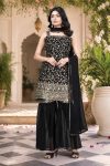 NEW ARRIVAL GEORGETTE EMBROIDERY WORK TOP SHARARA WITH DUPATTA BLACK