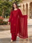 NEW ARRIVAL GEORGETTE EMBROIDERY WORK WITH 3MM SEQUENCE WORK TOP PALAZZO WITH DUPATTA RED