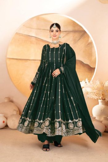 NEW ARRIVAL GEORGETTE SEQUENCE & MULTI THREAD EMBROIDERY WORK GOWN BOTTOM WITH DUPATTA GREEN
