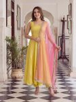 NEW ARRIVAL GLASS ROMAN LACE BORDER WORK ANARKALI BOTTOM WITH DUPATTA LIGHT YELLOW
