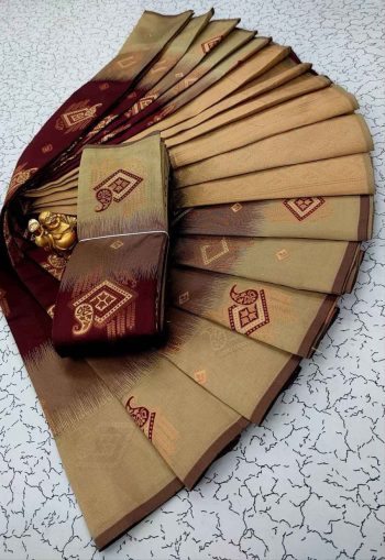 NEW ARRIVAL KUBERA PATTU SILK WEAVING ZARI WORK SAREE WITH UNSTITCHED BLOUSE CREAM AND MAROON