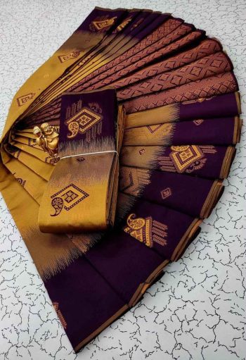 NEW ARRIVAL KUBERA PATTU SILK WEAVING ZARI WORK SAREE WITH UNSTITCHED BLOUSE WINE AND YELLOW