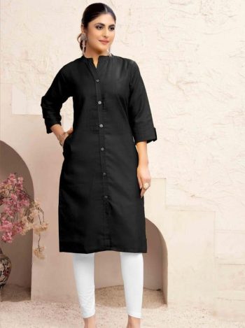 NEW ARRIVAL MAGIC COTTON WITH POCKET PLAIN KURTI BLACK