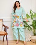 NEW ARRIVAL MUL CHANDERI EMBROIDERY WORK CO-ORD SET SKY