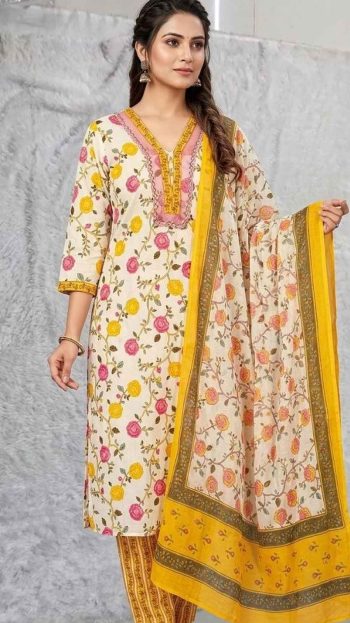 NEW ARRIVAL RAYON COTTON DIGITAL PRINT WORK TOP BOTTOM WITH DUPATTA YELLOW