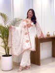 NEW ARRIVAL ROMAN SILK EMBROIDERY WORK TOP PALAZZO WITH DUPATTA OFF WHITE
