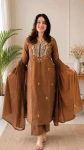 NEW ARRIVAL ROMAN SILK EMBROIDERY WORK TOP BOTTOM WITH DUPATTA CHIKU