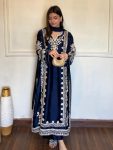 NEW ARRIVAL SATIN RAYON EMBROIDERY WORK TOP BOTTOM WITH DUPATTA NAVY BLUE