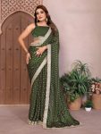 NEW ARRIVAL SATIN SILK TONE AND FOIL WORK SAREE WITH LACE WORK SAREE WITH UNSTITCHED BLOUSE GREEN