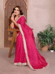 NEW ARRIVAL SATIN SILK TONE AND FOIL WORK SAREE WITH LACE WORK SAREE WITH UNSTITCHED BLOUSE RANI